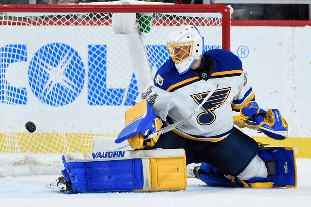 ST PAUL, MN - MARCH 07: Jake Allen #34 of the St. Louis Blues makes a stick side save defending the net against the Minnesota Wild during the third period of the game on March 07, 2017 at Xcel Energy Center in St Paul, Minnesota. The Blues defeated the Wild 2-1. (Photo by Hannah Foslien/Getty Images)