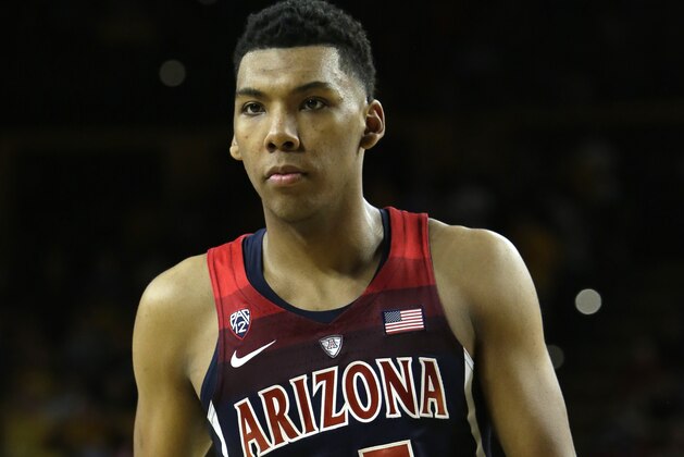 Arizona guard Allonzo Trier (35) during the first half of an NCAA college basketball game against Arizona State, Saturday, March 4, 2017, in Tempe, Ariz. (AP Photo/Rick Scuteri)