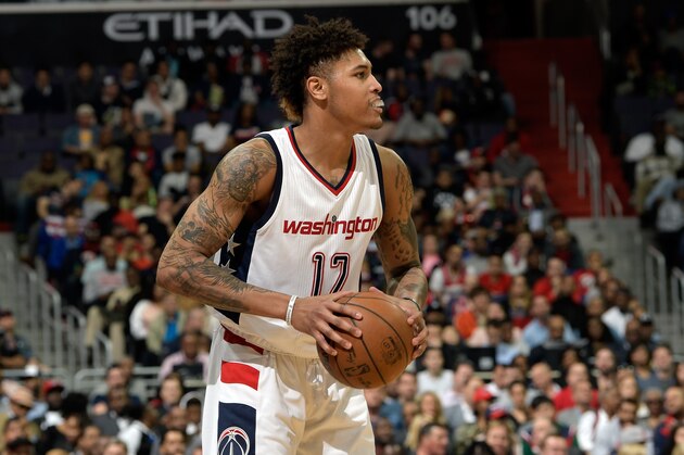 WASHINGTON, DC - APRIL 04:  Kelly Oubre Jr. #12 of the Washington Wizards handles the ball against the Charlotte Hornets at Verizon Center on April 4, 2017 in Washington, DC. NOTE TO USER: User expressly acknowledges and agrees that, by downloading and or using this photograph, User is consenting to the terms and conditions of the Getty Images License Agreement (Photo by G Fiume/Getty Images)