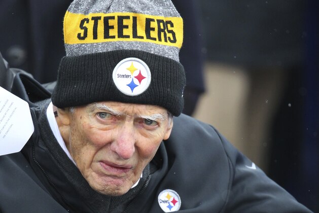 Pittsburgh Steelers owner Dan Rooney is seen on the field prior to an NFL football game between the Buffalo Bills and the Steelers, Sunday, Dec. 11, 2016, in Orchard Park, N.Y. (AP Photo/Bill Wippert)