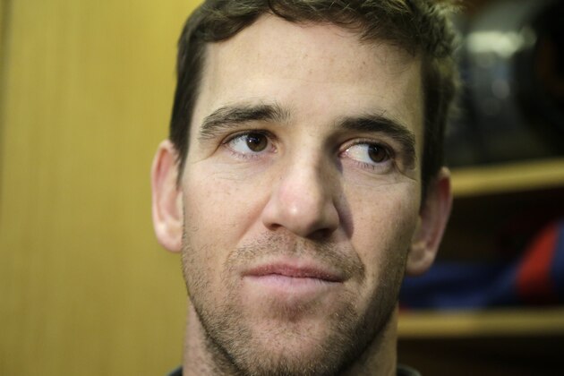 New York Giants quarterback Eli Manning speaks to reporters in the locker room in East Rutherford, N.J., Monday, Jan. 9, 2017.   (AP Photo/Seth Wenig)