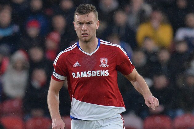 MIDDLESBROUGH, ENGLAND - FEBRUARY 11: Ben Gibson of Middlesbrough in action during the Premier League match between Middlesbrough and Everton at Riverside Stadium on February 11, 2017 in Middlesbrough, England. (Photo by Mark Runnacles/Getty Images)