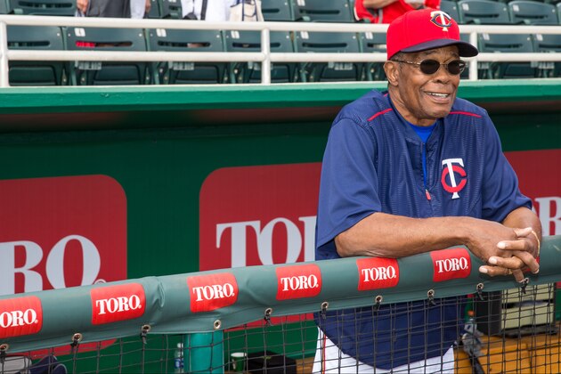 FORT MYERS, FL- MARCH 08: Former Minnesota Twins infielder and Hall of Fame member Rod Carew #6 smiles against the St. Louis Cardinals during a spring training game on March 8, 2016 at Hammond Stadium in Fort Myers, Florida. (Photo by Brace Hemmelgarn/Minnesota Twins/Getty Images)