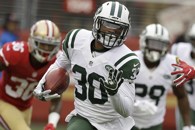 New York Jets' Nick Marshall (30) against the San Francisco 49ers during an NFL football game in Santa Clara, Calif., Sunday, Dec. 11, 2016. (AP Photo/Ben Margot)