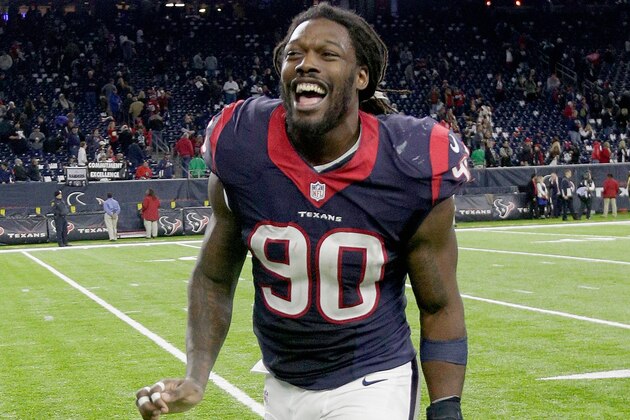 HOUSTON, TX - JANUARY 07:  Jadeveon Clowney #90 of the Houston Texans leavs the field after defeating the Oakland Raiders during the AFC Wild Card game at NRG Stadium on January 7, 2017 in Houston, Texas.  (Photo by Thomas B. Shea/Getty Images)