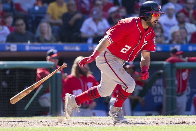 PHILADELPHIA, PA - APRIL 09: Adam Eaton #2 of the Washington Nationals bats against the Philadelphia Phillies at Citizens Bank Park on April 9, 2017 in Philadelphia, Pennsylvania. The Phillies defeated the Nationals 4-3. (Photo by Mitchell Leff/Getty Images)