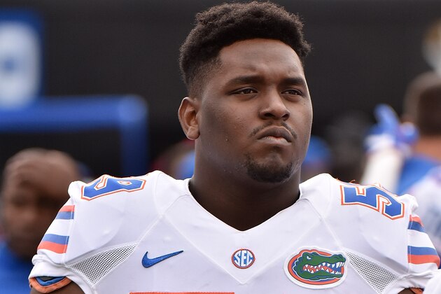NASHVILLE, TN - OCTOBER 01:  T.J. McCoy #59 of the Florida Gators watches from the sideline during a game against the Vanderbilt Commodores at Vanderbilt Stadium on October 1, 2016 in Nashville, Tennessee.  (Photo by Frederick Breedon/Getty Images)