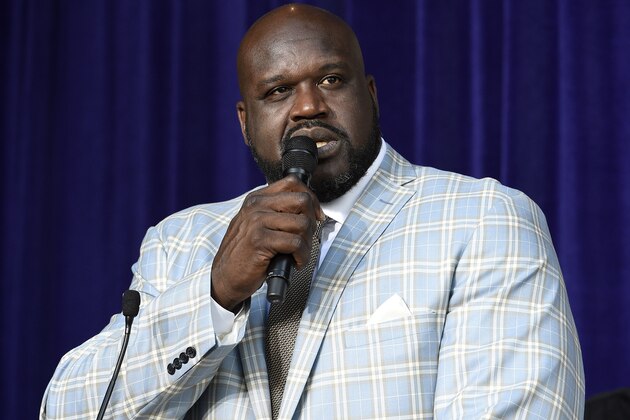 LOS ANGELES, CA - MARCH 24: Former Los Angeles Lakers player Shaquille O'Neal speaks after unveiling of his statue at Staples Center March 24, 2017, in Los Angeles, California. NOTE TO USER: User expressly acknowledges and agrees that, by downloading and or using this photograph, User is consenting to the terms and conditions of the Getty Images License Agreement. (Photo by Kevork Djansezian/Getty Images)