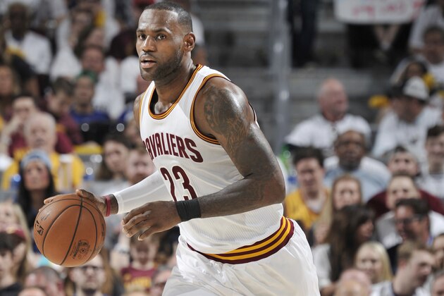 CLEVELAND, OH - APRIL 15:  LeBron James #23 of the Cleveland Cavaliers handles the ball during a game against the Indiana Pacers in Round One of the Eastern Conference Playoffs during the 2017 NBA Playoffs on April 15, 2017 at Quicken Loans Arena in Cleveland, Ohio. NOTE TO USER: User expressly acknowledges and agrees that, by downloading and/or using this photograph, user is consenting to the terms and conditions of the Getty Images License Agreement. Mandatory Copyright Notice: Copyright 2017 NBAE  (Photo by David Liam Kyle/NBAE via Getty Images)