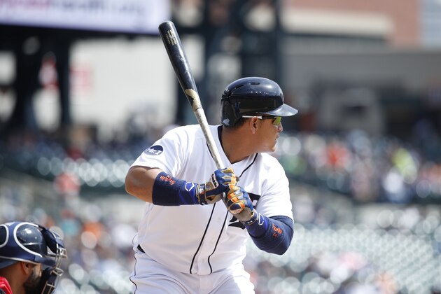 DETROIT, MI - APRIL 10: Miguel Cabrera #24 of the Detroit Tigers bats against the Boston Red Sox during a game at Comerica Park on April 10, 2017 in Detroit, Michigan. The Tigers defeated the Red Sox 2-1. (Photo by Joe Robbins/Getty Images)