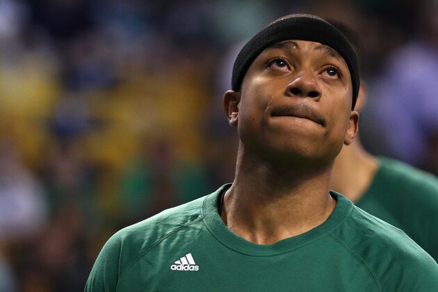 BOSTON, MA - APRIL 16: Isaiah Thomas #4 of the Boston Celtics looks on during warm ups before Game One of the Eastern Conference Quarterfinals against the Chicago Bulls at TD Garden on April 16, 2017 in Boston, Massachusetts. NOTE TO USER: User expressly acknowledges and agrees that, by downloading and or using this Photograph, user is consenting to the terms and conditions of the Getty Images License Agreement. (Photo by Maddie Meyer/Getty Images) BOSTON, MA - APRIL 16: Isaiah Thomas #4 of the Boston Celtics looks on during warm ups before Game One of the Eastern Conference Quarterfinals against the Chicago Bulls at TD Garden on April 16, 2017 in Boston, Massachusetts. NOTE TO USER: User expressly acknowledges and agrees that, by downloading and or using this Photograph, user is consenting to the terms and conditions of the Getty Images License Agreement. (Photo by Maddie Meyer/Getty Images)