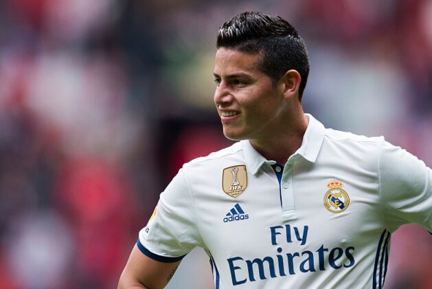 GIJON, SPAIN - APRIL 15: James Rodriguez of Real Madrid reacts during the La Liga match between Real Sporting de Gijon and Real Madrid at Estadio El Molinon on April 15, 2017 in Gijon, Spain.  (Photo by Juan Manuel Serrano Arce/Getty Images)