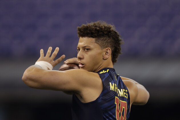 Texas Tech quarterback Patrick Mahomes runs a drill at the NFL football scouting combine Saturday, March 4, 2017, in Indianapolis. (AP Photo/David J. Phillip)