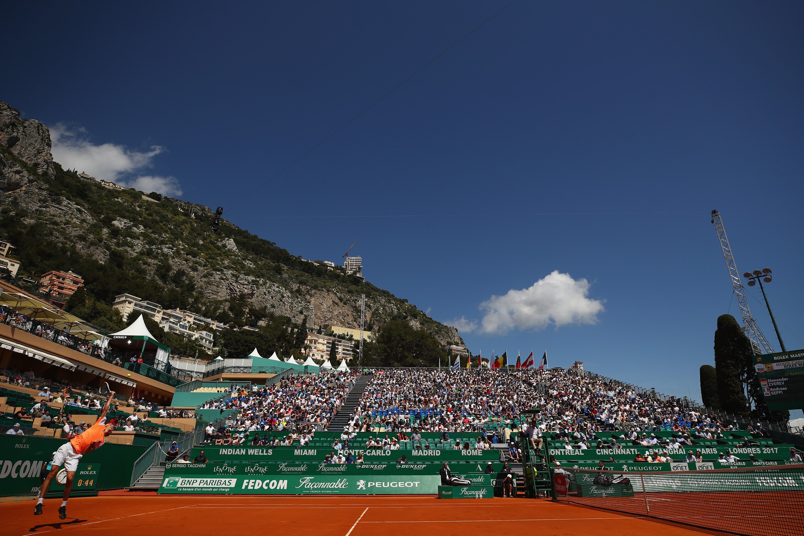 MONTE-CARLO, MONACO - APRIL 17:  Alexander Zverev of Germany serves against Andreas Seppi of Italy in their first round match on day two of the Monte Carlo Rolex Masters at Monte-Carlo Sporting Club on April 17, 2017 in Monte-Carlo, Monaco.  (Photo by Clive Brunskill/Getty Images)