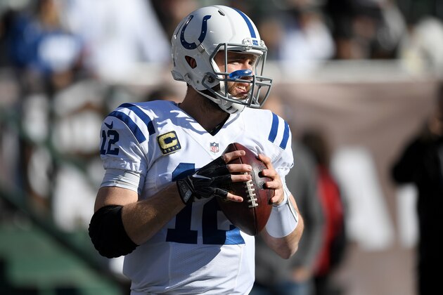 OAKLAND, CA - DECEMBER 24:  Andrew Luck #12 of the Indianapolis Colts warms up during pregame warm ups prior to playing the Oakland Raiders in an NFL football game at the Oakland-Alameda County Coliseum on December 24, 2016 in Oakland, California.  (Photo by Thearon W. Henderson/Getty Images)