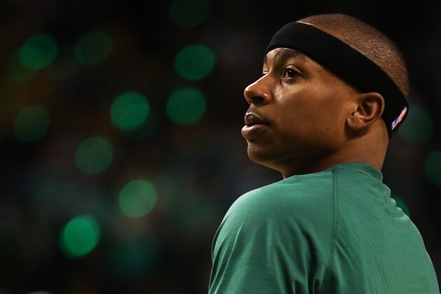 BOSTON, MA - APRIL 16: Isaiah Thomas #4 of the Boston Celtics looks on during warm ups before Game One of the Eastern Conference Quarterfinals against the Chicago Bulls at TD Garden on April 16, 2017 in Boston, Massachusetts. NOTE TO USER: User expressly acknowledges and agrees that, by downloading and or using this Photograph, user is consenting to the terms and conditions of the Getty Images License Agreement. (Photo by Maddie Meyer/Getty Images)
