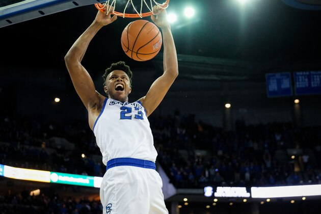 OMAHA, NE - NOVEMBER 15: Justin Patton #23 of the Creighton Bluejays dunks during their game against the Wisconsin Badgers at the CenturyLink Center on November 15, 2016 in Omaha, Nebraska. (Photo by Eric Francis/Getty Images)