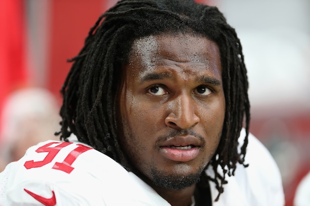 GLENDALE, AZ - SEPTEMBER 21: Defensive end Ray McDonald #91 of the San Francisco 49ers on the bench during the NFL game against the Arizona Cardinals at the University of Phoenix Stadium on September 21, 2014 in Glendale, Arizona.  (Photo by Christian Petersen/Getty Images)