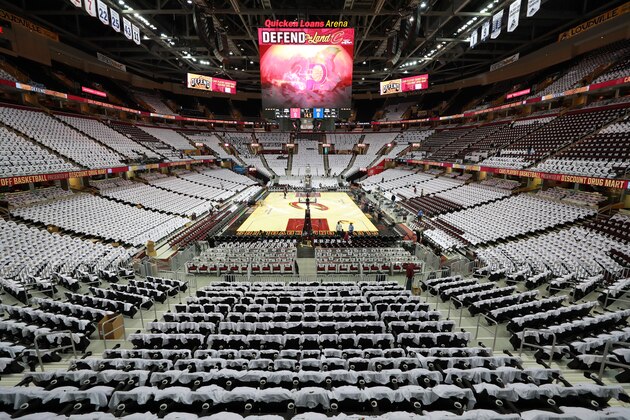 CLEVELAND, OH - APRIL 15:  A general view of the arena before a game between the Indiana Pacers and the Cleveland Cavaliers in Round One of the Eastern Conference Playoffs during the 2017 NBA Playoffs on April 15, 2017 at Quicken Loans Arena in Cleveland, Ohio. NOTE TO USER: User expressly acknowledges and agrees that, by downloading and/or using this photograph, user is consenting to the terms and conditions of the Getty Images License Agreement. Mandatory Copyright Notice: Copyright 2017 NBAE  (Photo by Jeff Haynes/NBAE via Getty Images)