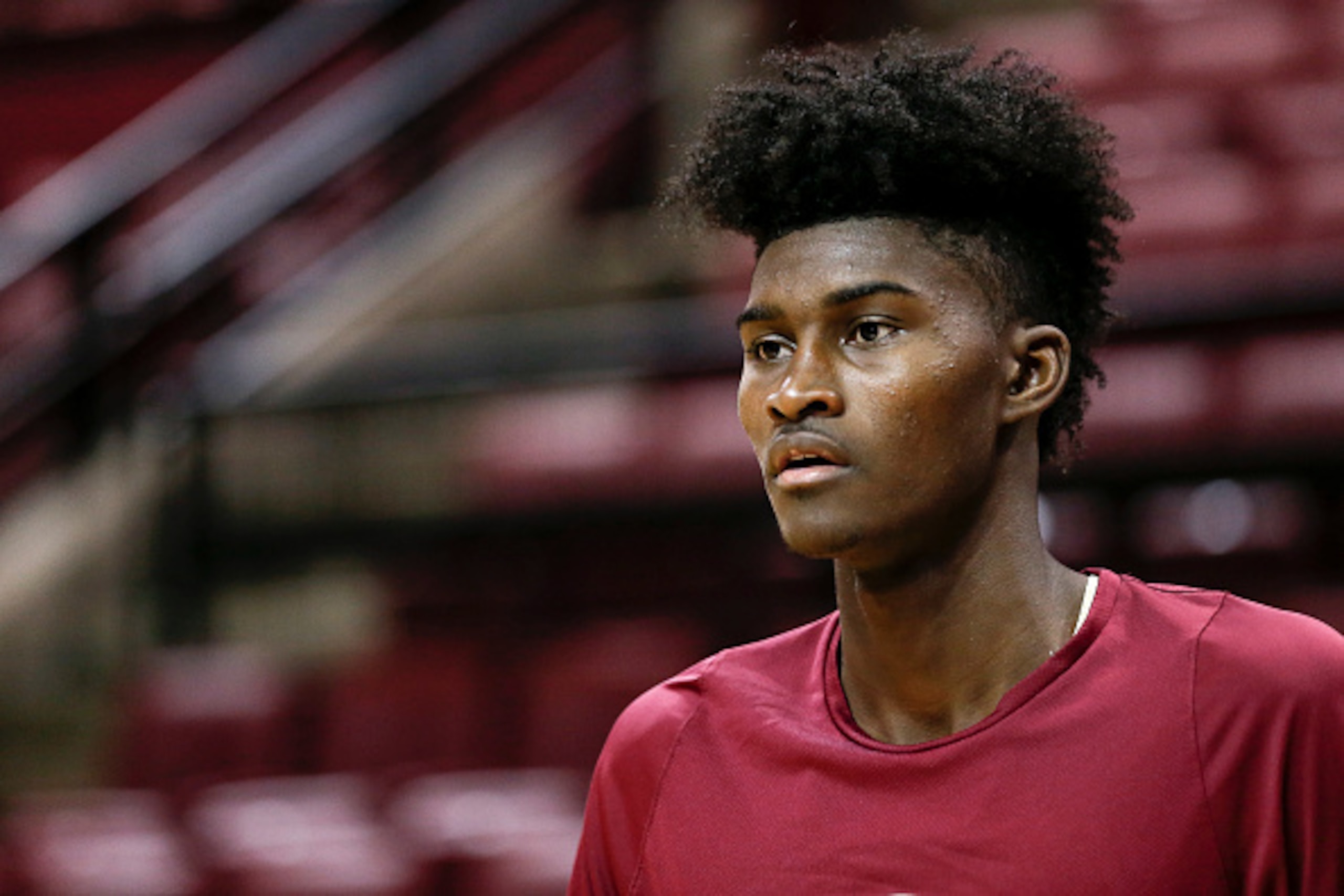 TALLAHASSEE, FL - JANUARY 18: Forward Jonathan Isaac #1 of the Florida State Seminoles warm up before the game against the Notre Dame Fighting Irish at the Donald L. Tucker Center on January 18, 2017 in Tallahassee, Florida. (Photo by Don Juan Moore/Getty Images)
