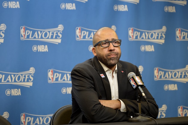 SAN ANTONIO, TX - APRIL 15:  David Fizdale of the Memphis Grizzlies talks to the media after the game against the San Antonio Spurs in Game One of Round One during the 2017 NBA Playoffs on April 15, 2017 at the AT&T Center in San Antonio, Texas. NOTE TO USER: User expressly acknowledges and agrees that, by downloading and or using this photograph, user is consenting to the terms and conditions of the Getty Images License Agreement. Mandatory Copyright Notice: Copyright 2017 NBAE (Photos by Mark Sobhani/NBAE via Getty Images)