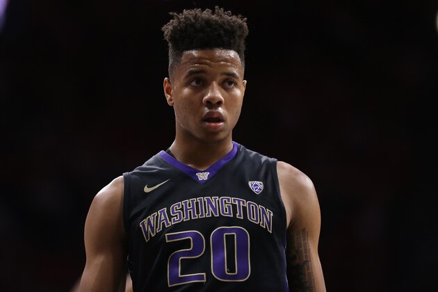 TUCSON, AZ - JANUARY 29:  Markelle Fultz #20 of the Washington Huskies during the second half of the college basketball game against the Arizona Wildcats at McKale Center on January 29, 2017 in Tucson, Arizona. The Wildcats defeated the Huskies 77-66.  (Photo by Christian Petersen/Getty Images)