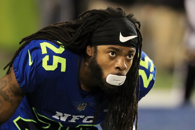 ORLANDO, FL - JANUARY 29:  Richard Sherman #25 of the NFC warms up prior to the NFL Pro Bowl at the Orlando Citrus Bowl on January 29, 2017 in Orlando, Florida.  (Photo by Sam Greenwood/Getty Images)