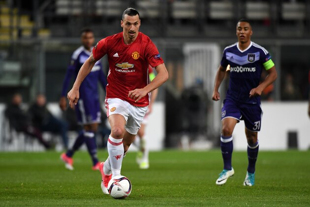 BRUSSELS, BELGIUM - APRIL 13: Zlatan Ibrahimovic of Manchester United in action during the UEFA Europa League quarter final first leg match between RSC Anderlecht and Manchester United at Constant Vanden Stock Stadium on April 13, 2017 in Brussels, Belgium. (Photo by Etsuo Hara/Getty Images)