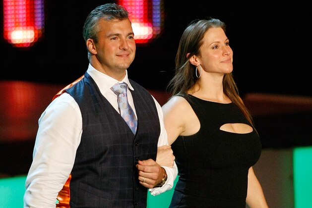 LAS VEGAS - AUGUST 24:  Global Media Executive Vice President Shane McMahon (L) and his sister, World Wrestling Entertainment Inc. Executive Vice President of creative development and operations Stephanie McMahon arrive for a birthday celebration for their father, WWE Chairman Vince McMahon, during the WWE Monday Night Raw show at the Thomas & Mack Center August 24, 2009 in Las Vegas, Nevada.  (Photo by Ethan Miller/Getty Images)
