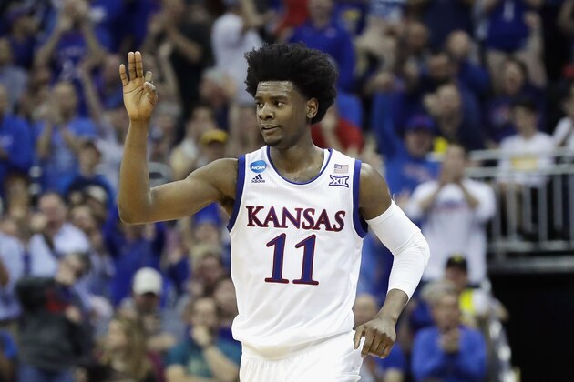 KANSAS CITY, MO - MARCH 23:  Josh Jackson #11 of the Kansas Jayhawks reacts in the first half against the Purdue Boilermakers during the 2017 NCAA Men's Basketball Tournament Midwest Regional at Sprint Center on March 23, 2017 in Kansas City, Missouri.  (Photo by Ronald Martinez/Getty Images)