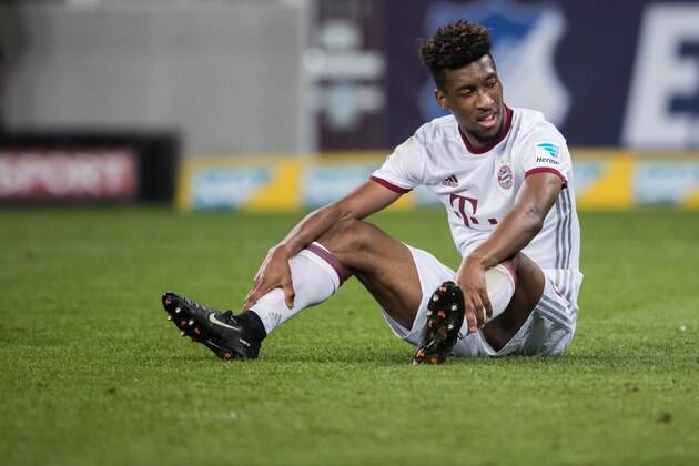 SINSHEIM, GERMANY - APRIL 04:  Kingsley Coman of Muenchen reacts during the Bundesliga match between TSG 1899 Hoffenheim and Bayern Muenchen at Wirsol Rhein-Neckar-Arena on April 4, 2017 in Sinsheim, Germany.  (Photo by Simon Hofmann/Getty Images)