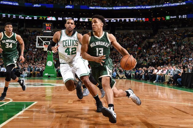 BOSTON, MA - MARCH 29: Malcolm Brogdon #13 of the Milwaukee Bucks drives to the basket during the game against the Boston Celtics on March 29, 2017 at TD Garden in Boston, Massachusetts. NOTE TO USER: User expressly acknowledges and agrees that, by downloading and or using this Photograph, user is consenting to the terms and conditions of the Getty Images License Agreement. Mandatory Copyright Notice: Copyright 2017 NBAE (Photo by Brian Babineau/NBAE via Getty Images)