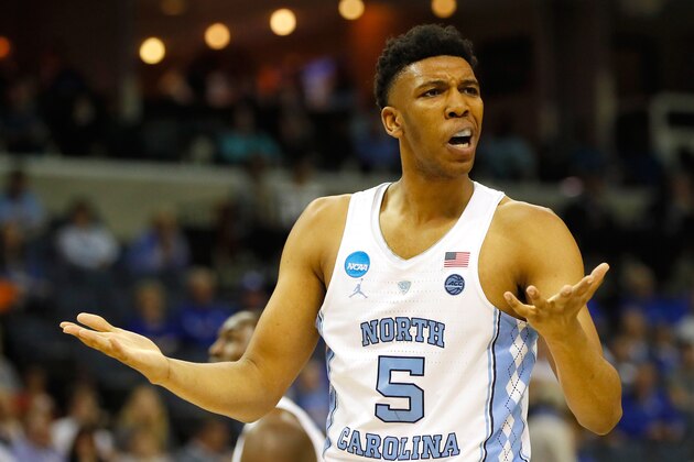 MEMPHIS, TN - MARCH 24: Tony Bradley #5 of the North Carolina Tar Heels reacts after a play in the first half against the Butler Bulldogs during the 2017 NCAA Men's Basketball Tournament South Regional at FedExForum on March 24, 2017 in Memphis, Tennessee.  (Photo by Kevin C. Cox/Getty Images)