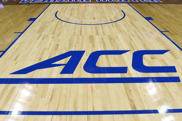 WASHINGTON, DC - MARCH 08:  ACC  logo on the floor before the first round game of the ACC Tournament between he North Carolina State Wolfpack and the Wake Forest Demon Deacons at the Verizon Center on March 8, 2016 in Washington, DC.  The Wolfpack won 75-72.  (Photo by Mitchell Layton/Getty Images)