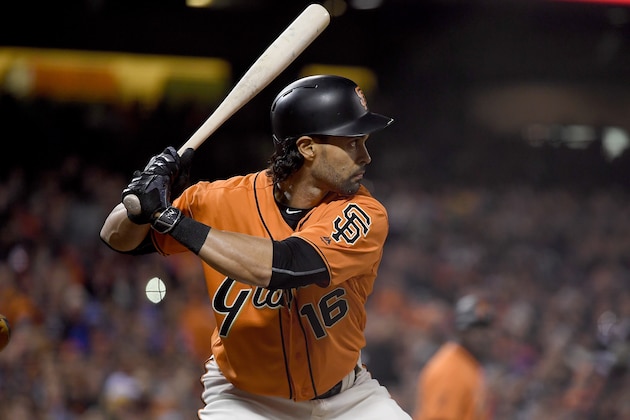 SAN FRANCISCO, CA - SEPTEMBER 30:  Angel Pagan #16 of the San Francisco Giants bats against the Los Angeles Dodgers in the bottom of the third inning at AT&T Park on September 30, 2016 in San Francisco, California.  (Photo by Thearon W. Henderson/Getty Images)
