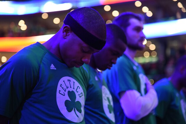 BOSTON, MA - APRIL 18:  Isaiah Thomas #4 of the Boston Celtics before the game against the Chicago Bulls during Game Two of the Eastern Conference Quarterfinals of the 2017 NBA Playoffs on April 18, 2017 at TD Garden in Boston, MA. NOTE TO USER: User expressly acknowledges and agrees that, by downloading and or using this Photograph, user is consenting to the terms and conditions of the Getty Images License Agreement. Mandatory Copyright Notice: Copyright 2017 NBAE (Photo by Brian Babineau/NBAE via Getty Images)