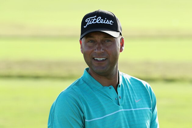 NASSAU, BAHAMAS - NOVEMBER 30:  Former MLB player and amateur golfer, Derek Jeter practices on the driving range for the pro-am ahead of the Hero World Challenge at Albany, The Bahamas on November 30, 2016 in Nassau, Bahamas.  (Photo by Christian Petersen/Getty Images)