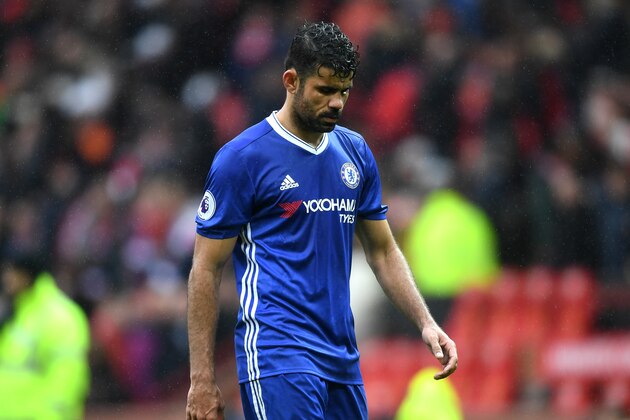 MANCHESTER, ENGLAND - APRIL 16: Diego Costa of Chelsea looks dejected after the Premier League match between Manchester United and Chelsea at Old Trafford on April 16, 2017 in Manchester, England.  (Photo by Michael Regan/Getty Images)