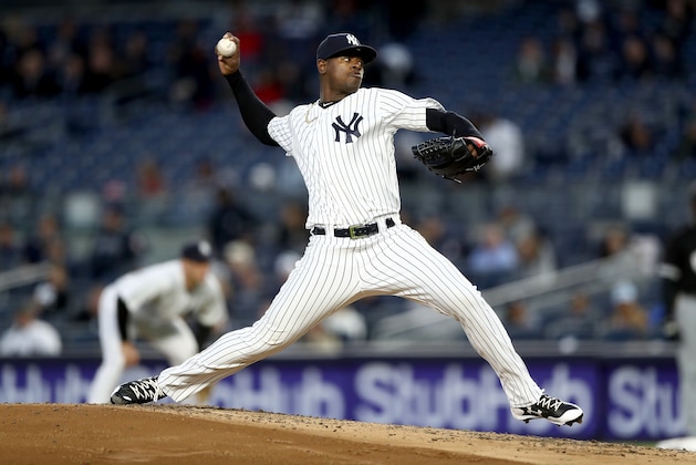 NEW YORK, NY - APRIL 18:  Luis Severino #40 of the New York Yankees delivers a pitch in the third inning against the Chicago White Sox on April 18, 2017 at Yankee Stadium in the Bronx borough of New York City.  (Photo by Elsa/Getty Images)