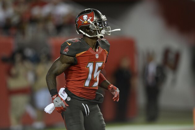 Tampa Bay Buccaneers' Josh Huff during the second half of an NFL football game against the New Orleans Saints Sunday, Dec. 11, 2016, in Tampa, Fla. (AP Photo/Jason Behnken)