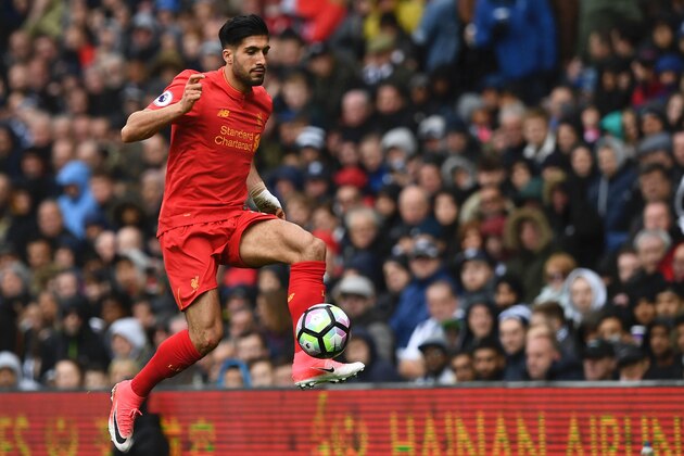 Liverpool's German midfielder Emre Can controls the ball during the English Premier League football match between West Bromwich Albion and Liverpool at The Hawthorns stadium in West Bromwich, central England, on April 16, 2017.
/ AFP PHOTO / Justin TALLIS / RESTRICTED TO EDITORIAL USE. No use with unauthorized audio, video, data, fixture lists, club/league logos or 'live' services. Online in-match use limited to 75 images, no video emulation. No use in betting, games or single club/league/player publications. / (Photo credit should read JUSTIN TALLIS/AFP/Getty Images) Liverpool's German midfielder Emre Can controls the ball during the English Premier League football match between West Bromwich Albion and Liverpool at The Hawthorns stadium in West Bromwich, central England, on April 16, 2017.
/ AFP PHOTO / Justin TALLIS / RESTRICTED TO EDITORIAL USE. No use with unauthorized audio, video, data, fixture lists, club/league logos or 'live' services. Online in-match use limited to 75 images, no video emulation. No use in betting, games or single club/league/player publications. / (Photo credit should read JUSTIN TALLIS/AFP/Getty Images)