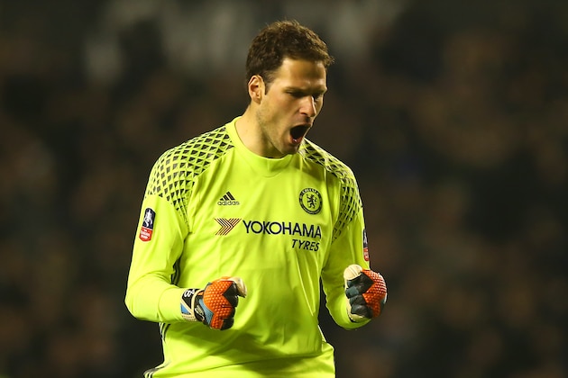 WOLVERHAMPTON, ENGLAND - FEBRUARY 18:  Asmir Begovic of Chelsea celebrates after Diego Costa of Chelsea scored a goal top make it 0-2 during the Emirates FA Cup Fifth Round match between Wolverhampton Wanderers and Chelsea at Molineux on February 18, 2017 in Wolverhampton, England.  (Photo by Robbie Jay Barratt - AMA/Getty Images)