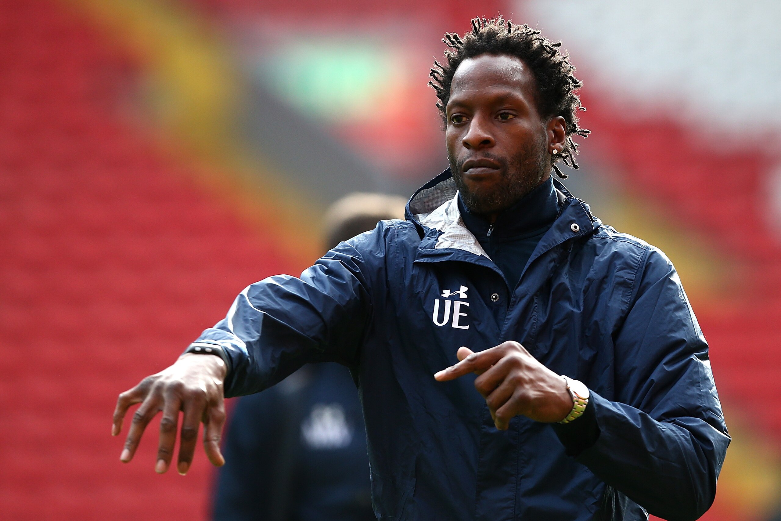 LIVERPOOL, ENGLAND - FEBRUARY 05: Ugo Ehiogu, coach of Tottenham Hotspur looks on during the Premier League 2 match between Liverpool and Tottenham Hotspur at Anfield on February 5, 2017 in Liverpool, England. (Photo by Jan Kruger/Getty Images) LIVERPOOL, ENGLAND - FEBRUARY 05: Ugo Ehiogu, coach of Tottenham Hotspur looks on during the Premier League 2 match between Liverpool and Tottenham Hotspur at Anfield on February 5, 2017 in Liverpool, England. (Photo by Jan Kruger/Getty Images)