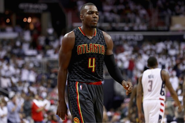 WASHINGTON, DC - APRIL 16: Paul Millsap #4 of the Atlanta Hawks walks off the floor in the second half of the Hawks 114-107 loss to the Washington Wizards in Game One of the Eastern Conference Quarterfinals during the 2017 NBA Playoffs at Verizon Center on April 16, 2017 in Washington, DC. NOTE TO USER: User expressly acknowledges and agrees that, by downloading and or using this photograph, User is consenting to the terms and conditions of the Getty Images License Agreement.  (Photo by Rob Carr/Getty Images)