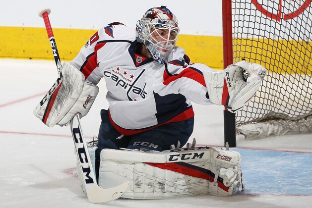 TORONTO, ON - APRIL 19:  Braden Holtby #70 of the Washington Capitals stops a puck in warm-up prior to playing against the Toronto Maple Leafs in Game Four of the Eastern Conference Quarterfinals during the 2017 NHL Stanley Cup Playoffs at Air Canada Centre on April 19, 2017 in Toronto, Ontario, Canada. The Capitals defeated the Maple Leafs 5-4 to even series 2-2. (Photo by Claus Andersen/Getty Images)