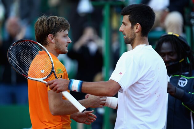 MONTE-CARLO, MONACO - APRIL 21:  David Goffin of Belgium shakes hands at the net after his three set victory against Novak Djokovic of Serbia in their quarter final round match on day six of the Monte Carlo Rolex Masters at Monte-Carlo Sporting Club on April 21, 2017 in Monte-Carlo, Monaco.  (Photo by Clive Brunskill/Getty Images)