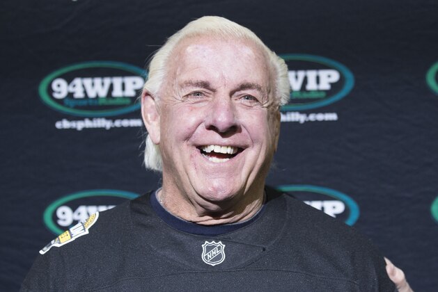 PHILADELPHIA, PA - FEBRUARY 03: Former WWE champion Ric Flair similes prior to the start of Wing Bowl 25 at the Wells Fargo Center on February 3, 2017 in Philadelphia, Pennsylvania. (Photo by Mitchell Leff/Getty Images)