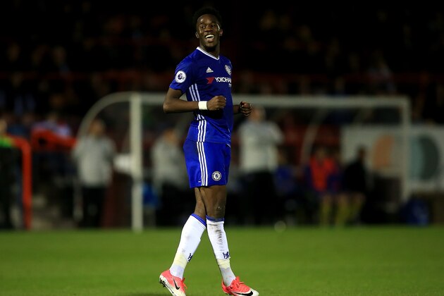 ALDERSHOT, ENGLAND - APRIL 21:  Ike Ugbo of Chesea celebrates after scoring his team's second goal of the game during the Premier League 2 match between Chelsea and Everton on April 21, 2017 in Aldershot, England.  (Photo by Ben Hoskins/Getty Images)