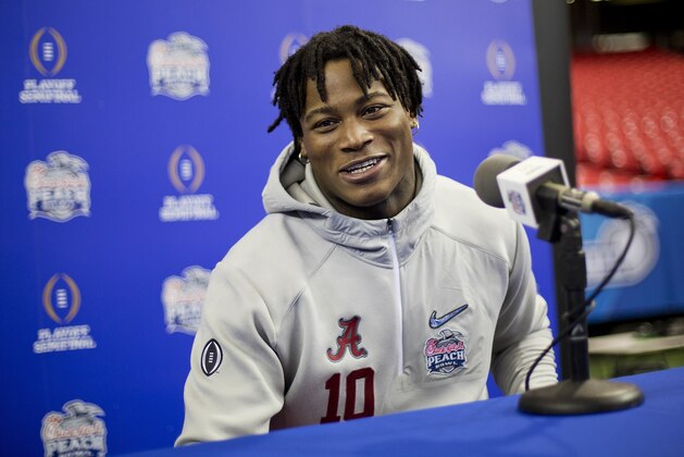 FILE - In this Dec. 20, 2016 file photo, Alabama's Reuben Foster answers a question during media day in Atlanta.  A person with knowledge of the situation tells The Associated Press that linebacker Reuben Foster, a potential top-10 pick, has been sent home from the NFL's annual combine. The person spoke on condition of anonymity because the NFL wasn't commenting on the situation.  (AP Photo/David Goldman, File)