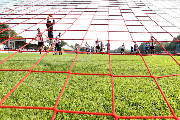 SUNDERLAND, ENGLAND - AUGUST 23:  Maksymilian Stryjek of Sunderland reaches for the ball under pressure during the Barclays U21 Premier League match between Sunderland U21 and Tottenham Hotspur U21 at Eppleton Colliery Welfare ground on August 23, 2015 in Sunderland, England.  (Photo by Jan Kruger/Getty Images)